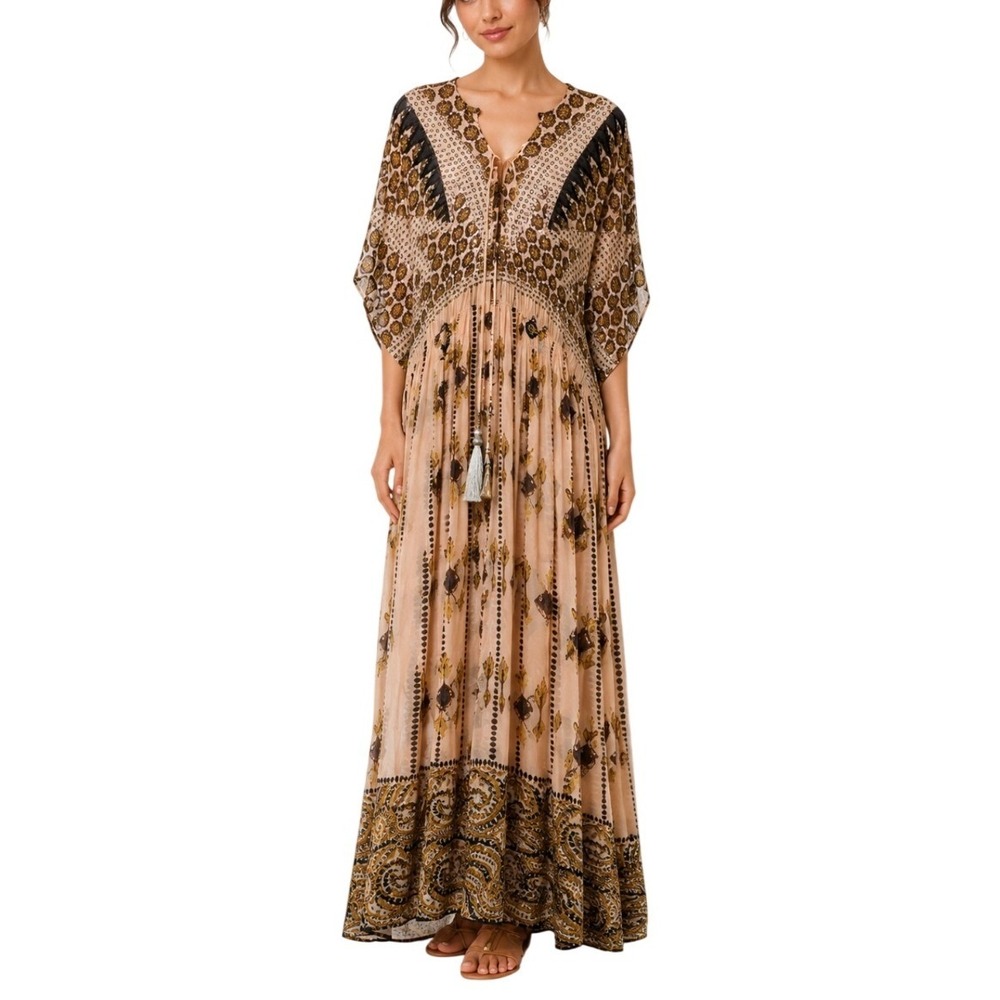 Soft Surroundings Sequin Mixed Print Kaftan Maxi Dress Small